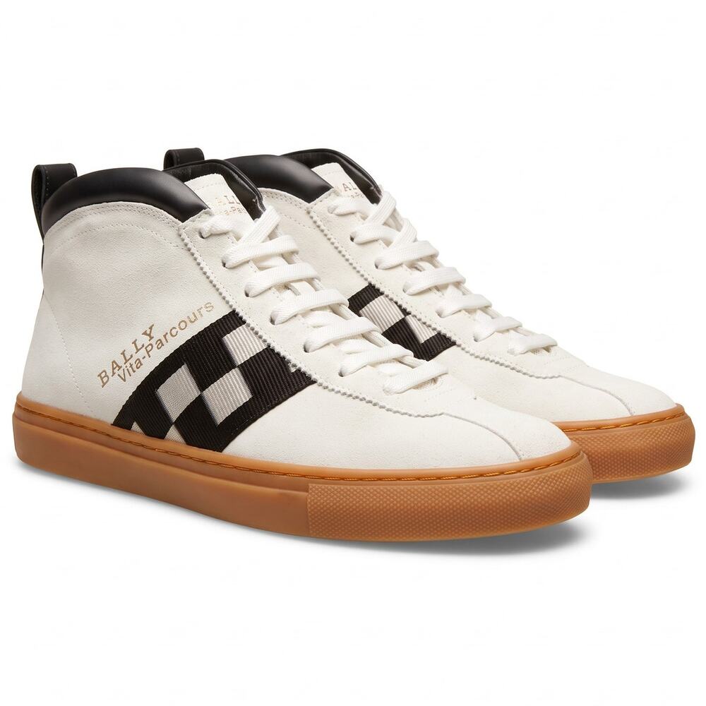 Bally Vita Parcours Men's 8.5 White Leather High Top Sneakers $450 Retail Luxury